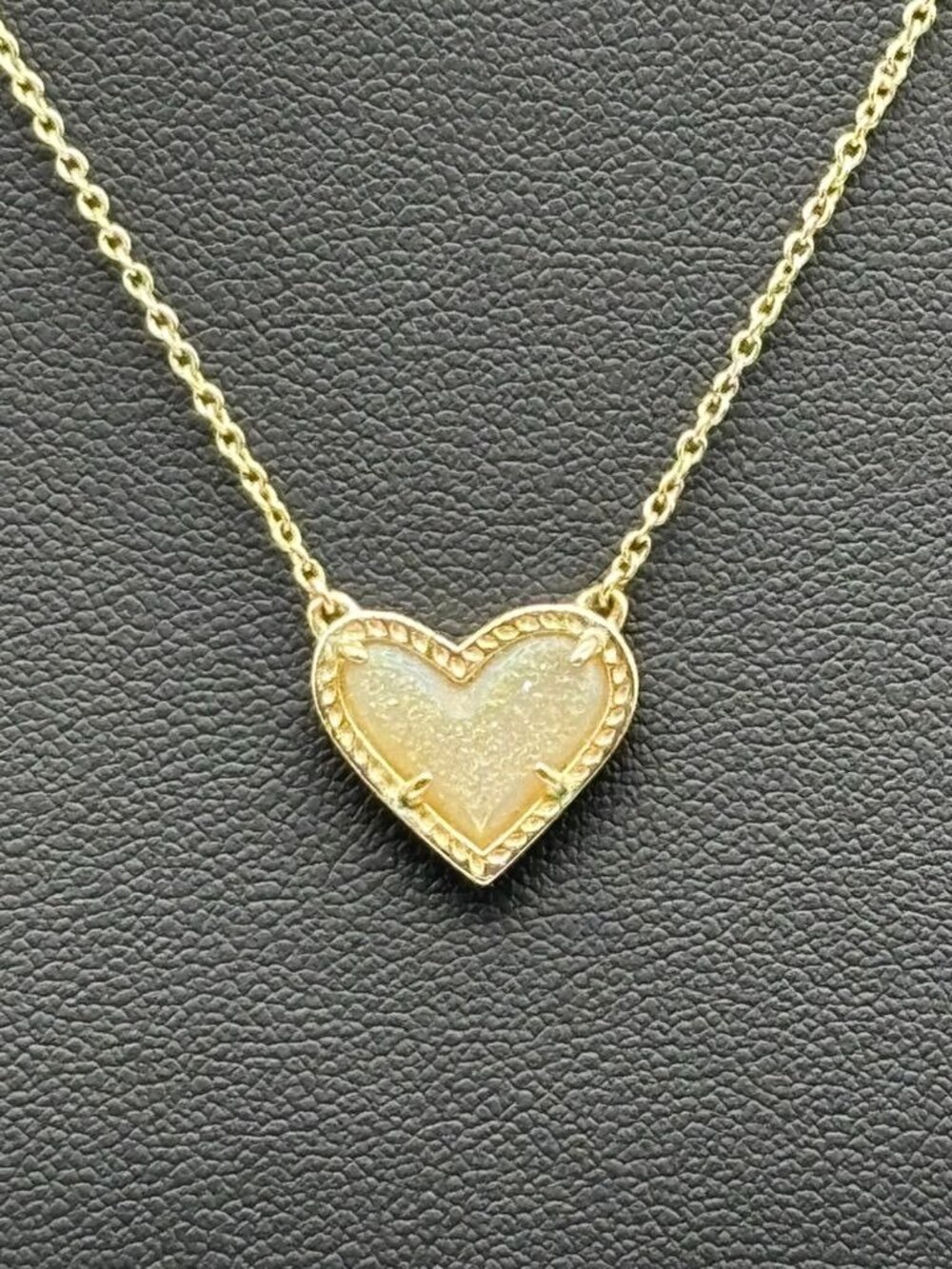 Kendra Scott Ari Heart Necklace 14K Yellow Gold On Brass Iridescent Drusy Signed